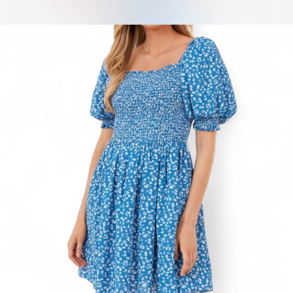 Tuckernuck Hyacinth House Blue Floral Puff Sleeve Mini - Picture 6 of 7